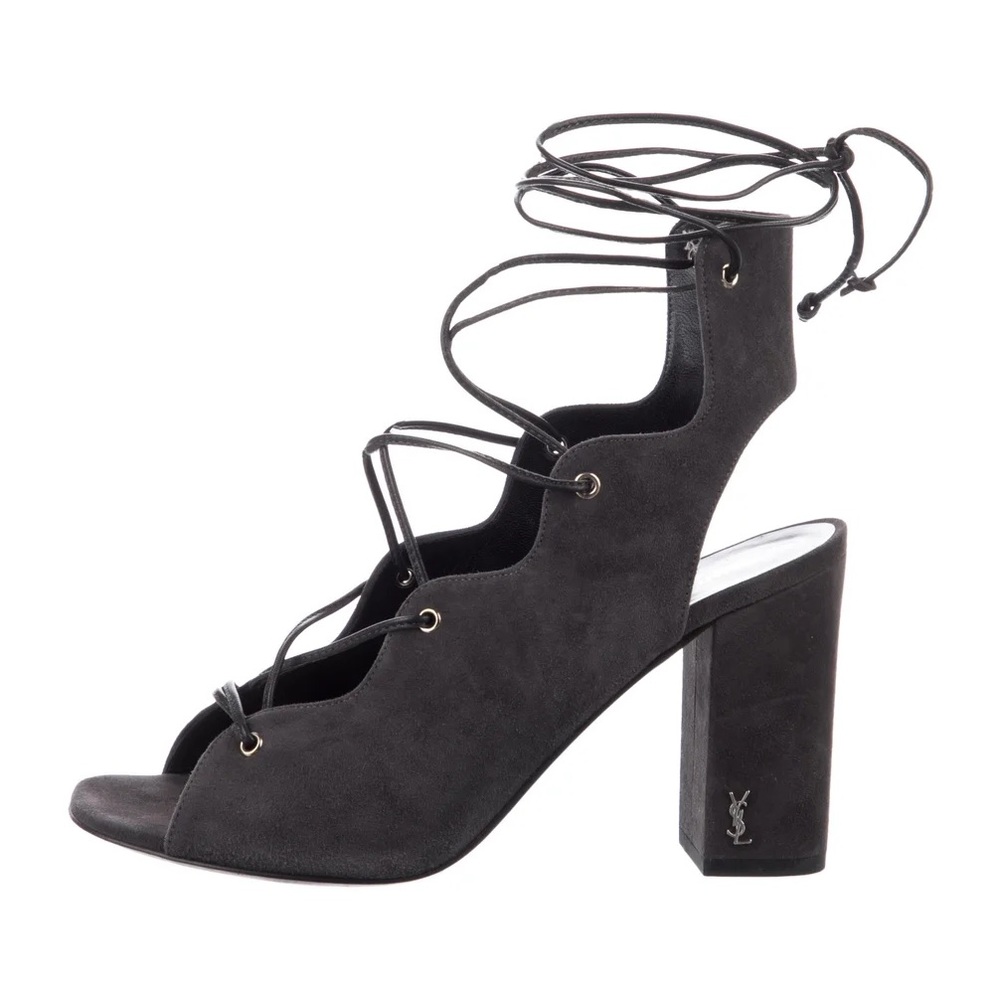 Saint Laurent Gray Suede Gladiator Sandal Heels